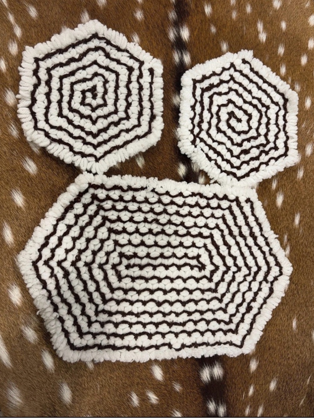 Handmade White and Brown Crochet Hexagon Pots and Pan holders